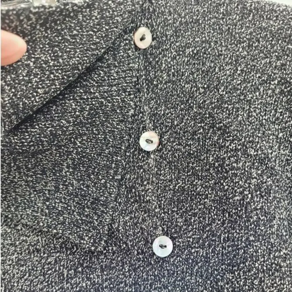 Helen HSU N.Y. Vintage Gray Speckled Knit Button Cowl Neck‎ Lagenlook Sweater